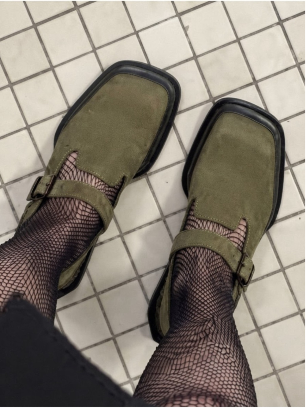 Dr. Martens Maybole Olive Suede Square Toe Mary Jane Block Heel Shoes Sz 9